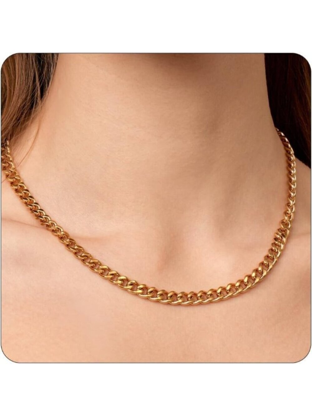 🆕Women Gold Cuban Choker Necklace Chunky Chain Clasp Toggle Herringbone Jewelry